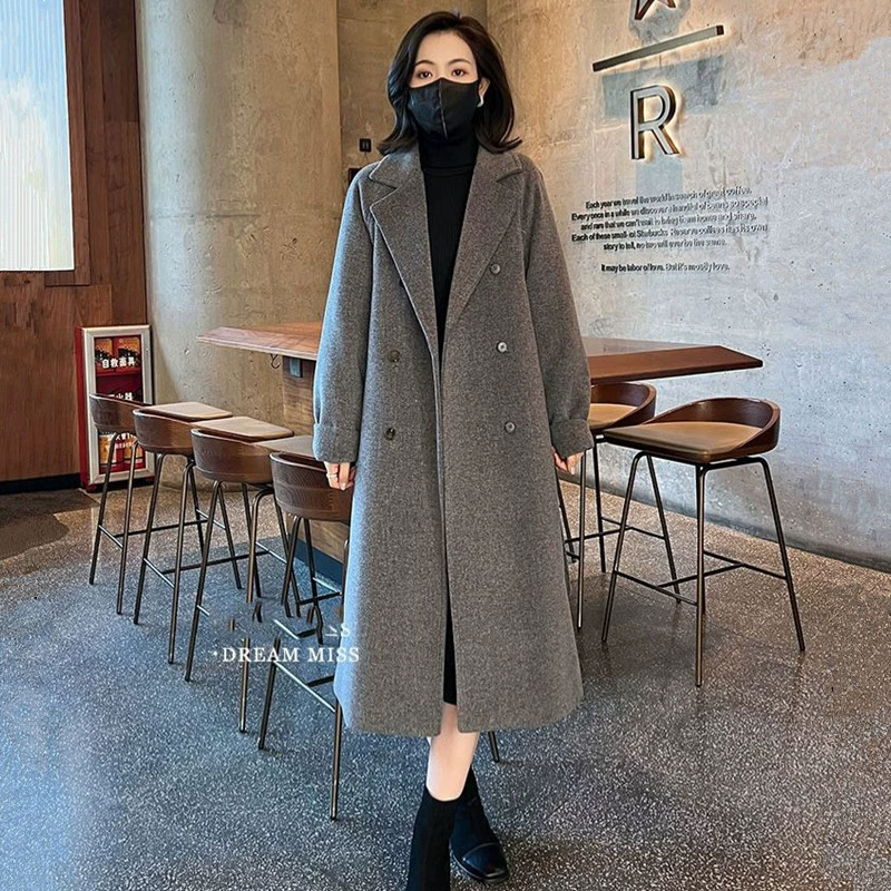 Woolen coat, demi-season fashionable long jacket, Korean style, western style, mid-length, increased thickness
