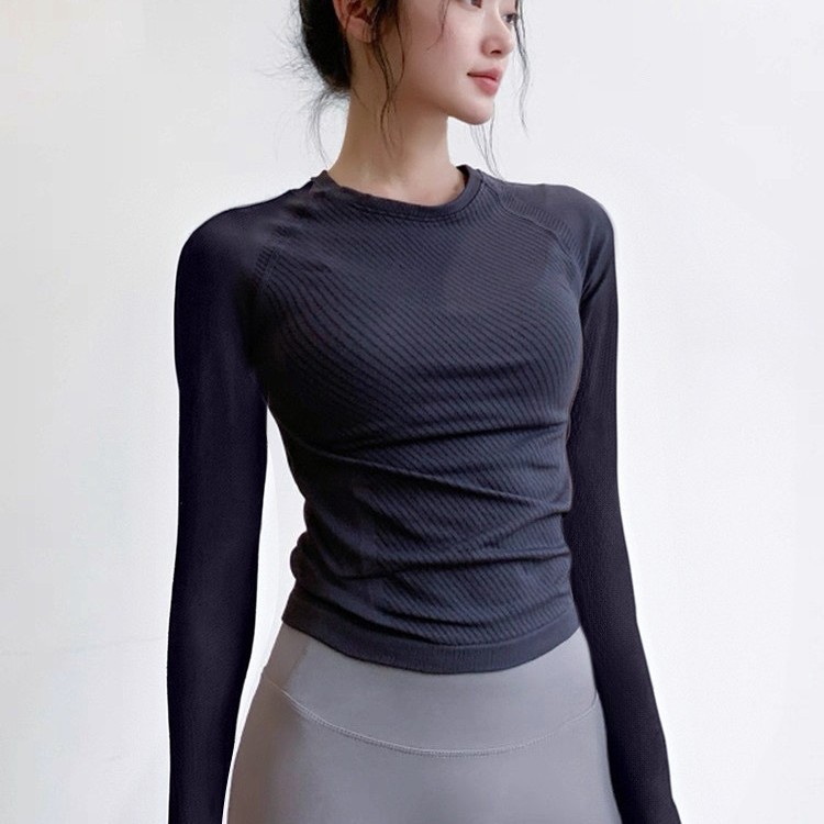 瑜伽服上衣女秋冬款高弹紧身显瘦运动长袖跑步透气速干专业健身服