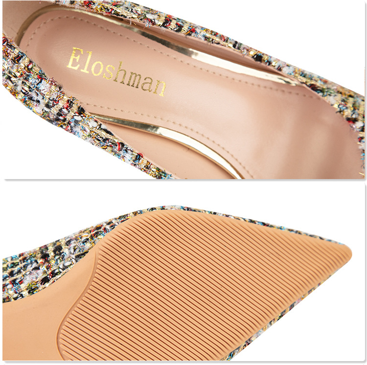 Fashion sexy slim high heels slim heels High heels shallow-cut pointe sparkling rhinester buckle women's single shoes_voghion.com