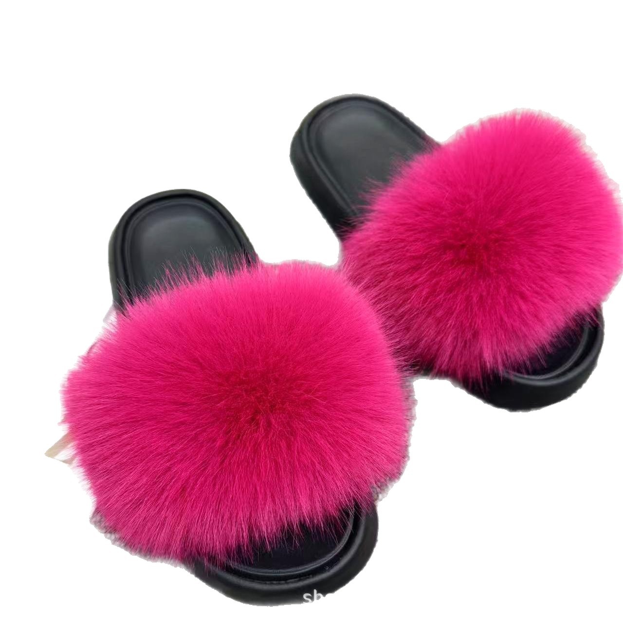 Yiwu zapatillas de lana transfronterizas al aire libre para mujeres con el mismo estilo de moda zapatillas de lana de zorro de gran tamaño para mujeres frías en la tendencia