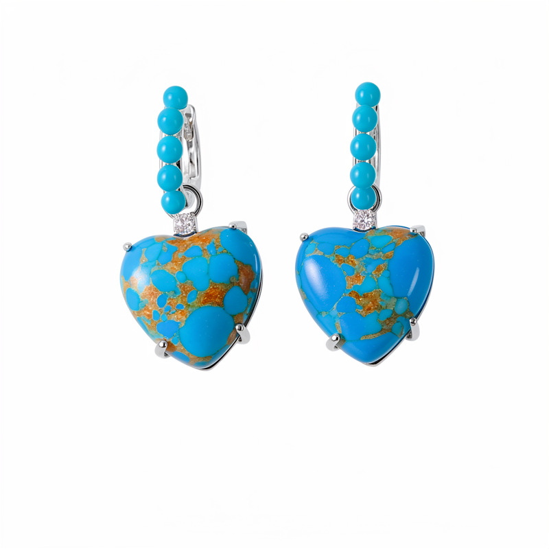 Medieval vintage azul cuentas de piedra amor perlas personalidad pendientes de nicho ligero lujo alta sensación de auriculares