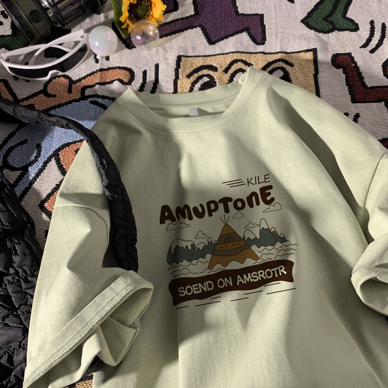 vintage American Retro Short-sleeved T-shirt Men's Summer oversize Cotton Heavy-weight Half-sleeve Casual Top Clothes