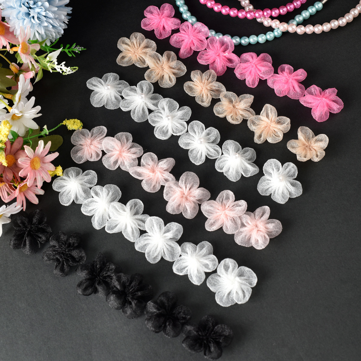 DIY手工布艺花卉纱花服装辅料3.5cm仙气仿真花朵发饰装饰厂家批发