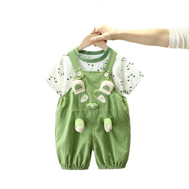 7825 traje de verano para niños 2025 nuevos monos de manga corta de dibujos animados de verano para niños ropa de bebé de dos piezas