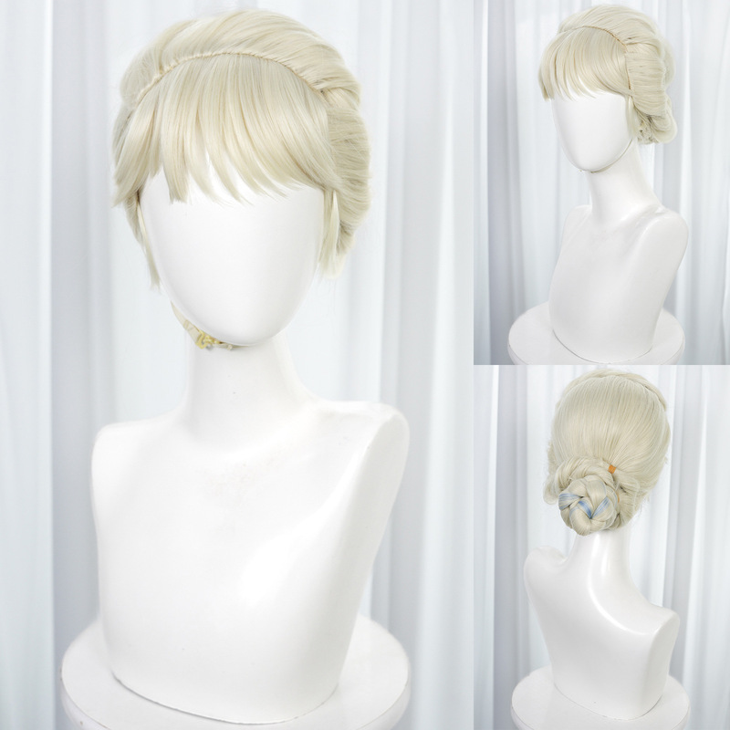 Frozen-3 New Elsa Fluffy Braided Braided Low Ball Head Cos Wig