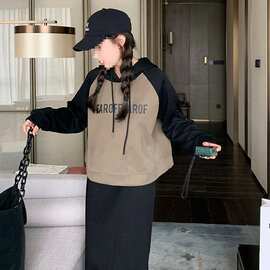 加绒卫衣+半身裙套装卫衣开叉裙两件套拼接时尚卫衣套装女跑步服