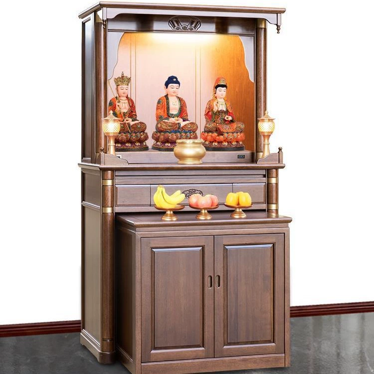 Шкаф Будды для домашнего использования, алтарь из цельного дерева, новый стоячий шкаф в китайском стиле, современный легкий роскошный шкаф Будды, шкаф-храм.