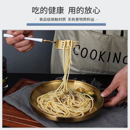 304 stainless steel double-layer dish plate, restaurant round steak plate, Western food plate, thickened anti-scald plate, canteen plate