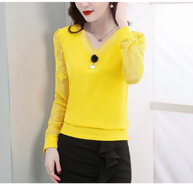 2023 New Women's Lace Blouse, Versatile Autumn Top, Slimming Plus Size Spring and Autumn Lace Base Shirt, Long Sleeve