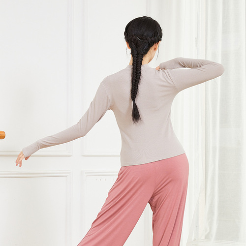 Modern dance spring new dance clothes for women, practice clothes, art examination clothes, tops, long-sleeved sleeves, body training, black Latin