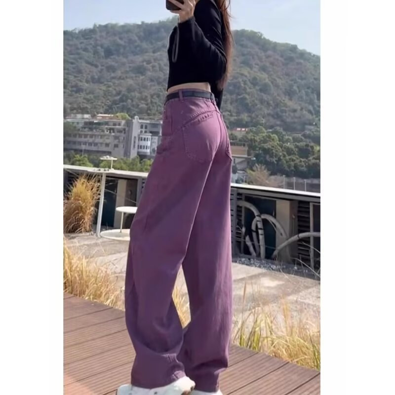 Purple High-Waisted Scimitar Jeans for Women in Spring & Fall Fat mm Large Size Pear-Shaped Body Loose Slimming Look Wide-Leg Straight Pants