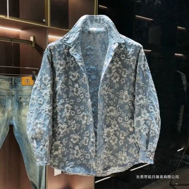 Spring and Summer New Embossed Long-Sleeve Shirt Trendy Men's Korean Style Couple's Stylish Casual Turn-Down Collar Top Jacket Order