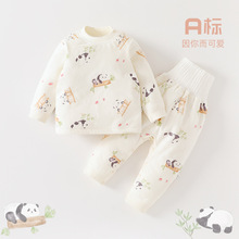 婴儿套装秋冬a类40g夹棉儿童家居服秋衣秋裤肩开睡衣宝宝内衣套装