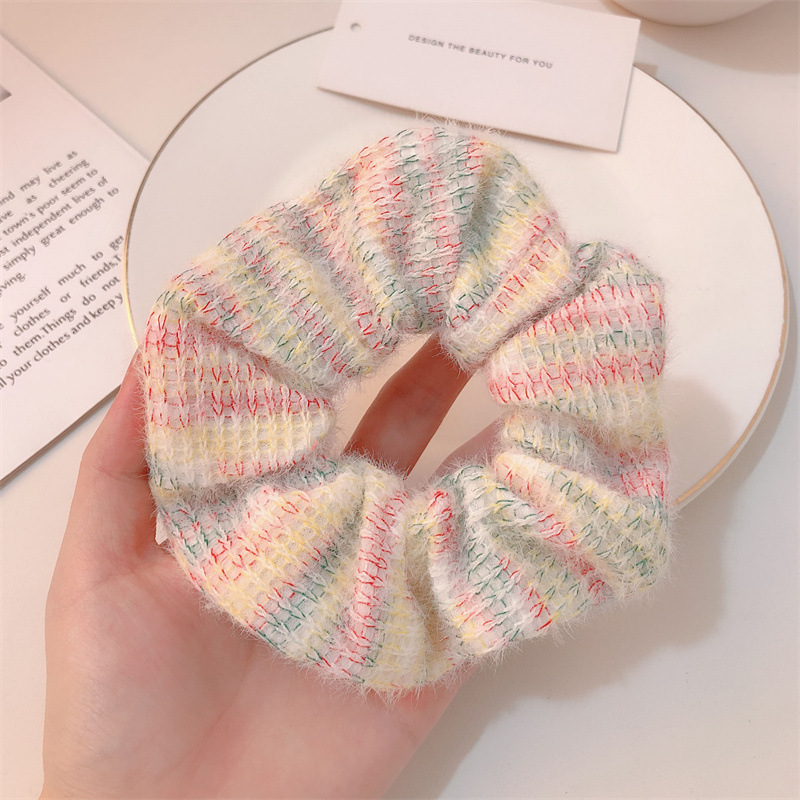 Sweet Mohair Knitted Tie Gradient Ice Cream High-end Autumn Winter Plush Scrunchie Rope Hair Accessory_voghion.com