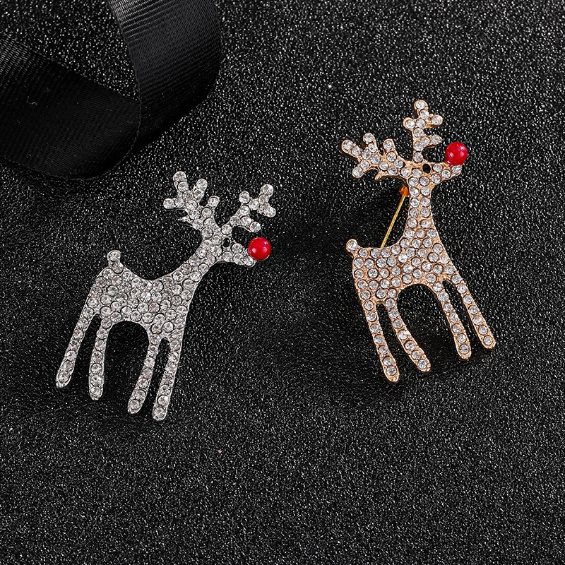 Europese en Amerikaanse grensoverschrijdende populaire kerstbroche met rendiermotief en ingelegde diamanten, schattige speld, op voorraad._voghion.com
