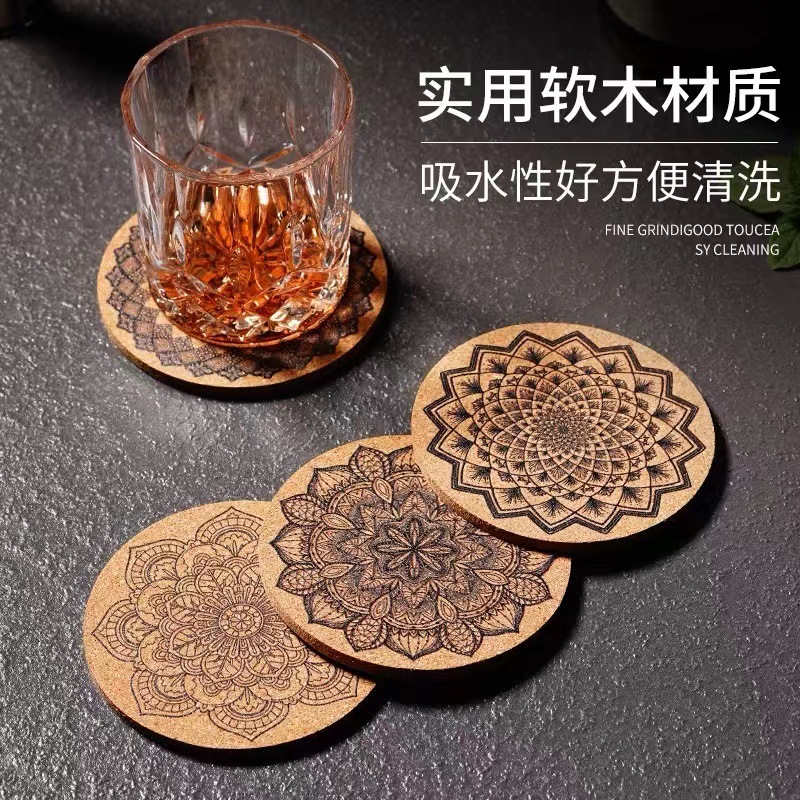 酒吧专用复古茶垫防滑咖啡杯垫鸡尾酒杯垫 印花杯垫软木吸水杯垫