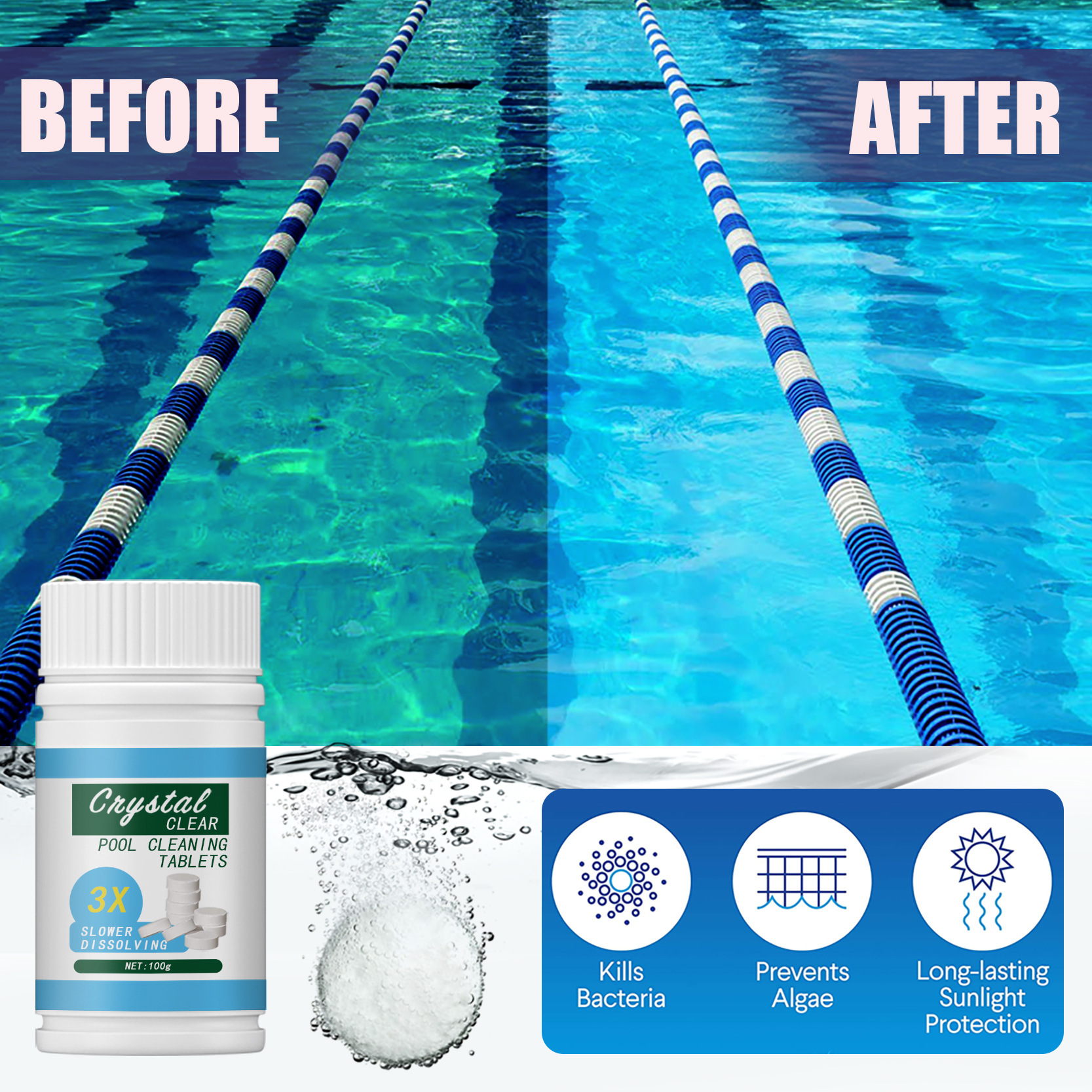Multi-function Swimming Pool Effervescent Cleaning Tablets Clean And Decontaminate Dirty Water display picture 6