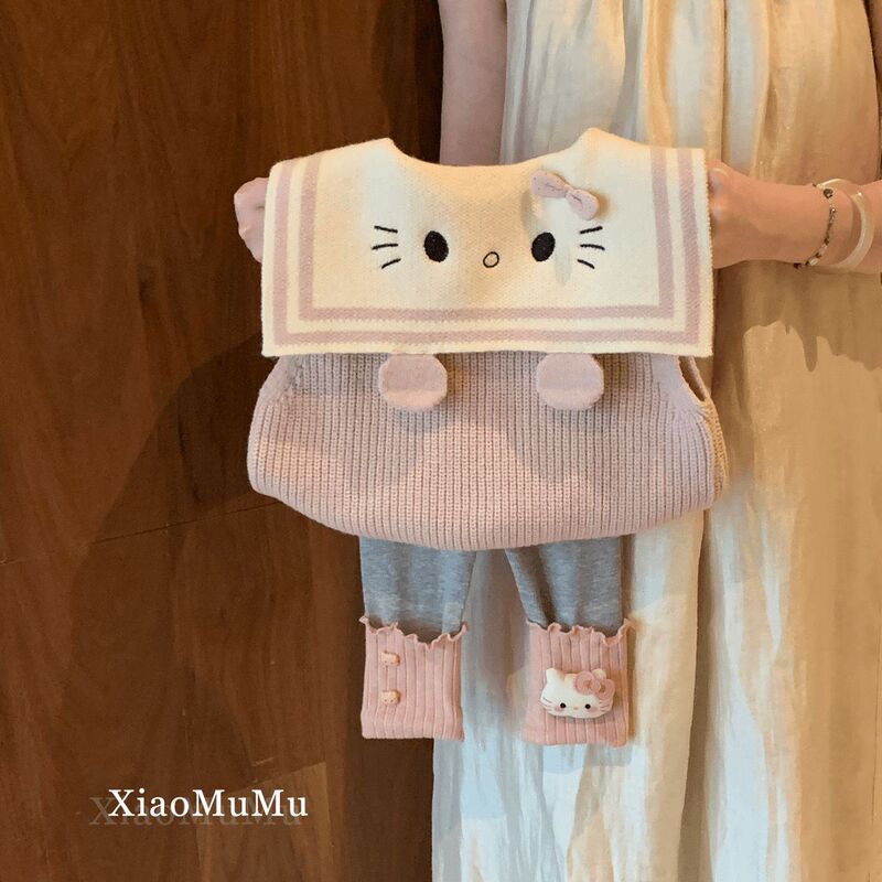 女童毛衣马甲秋装套装2025新款女宝宝洋气开衫外套打底裤两件套潮|undefined
