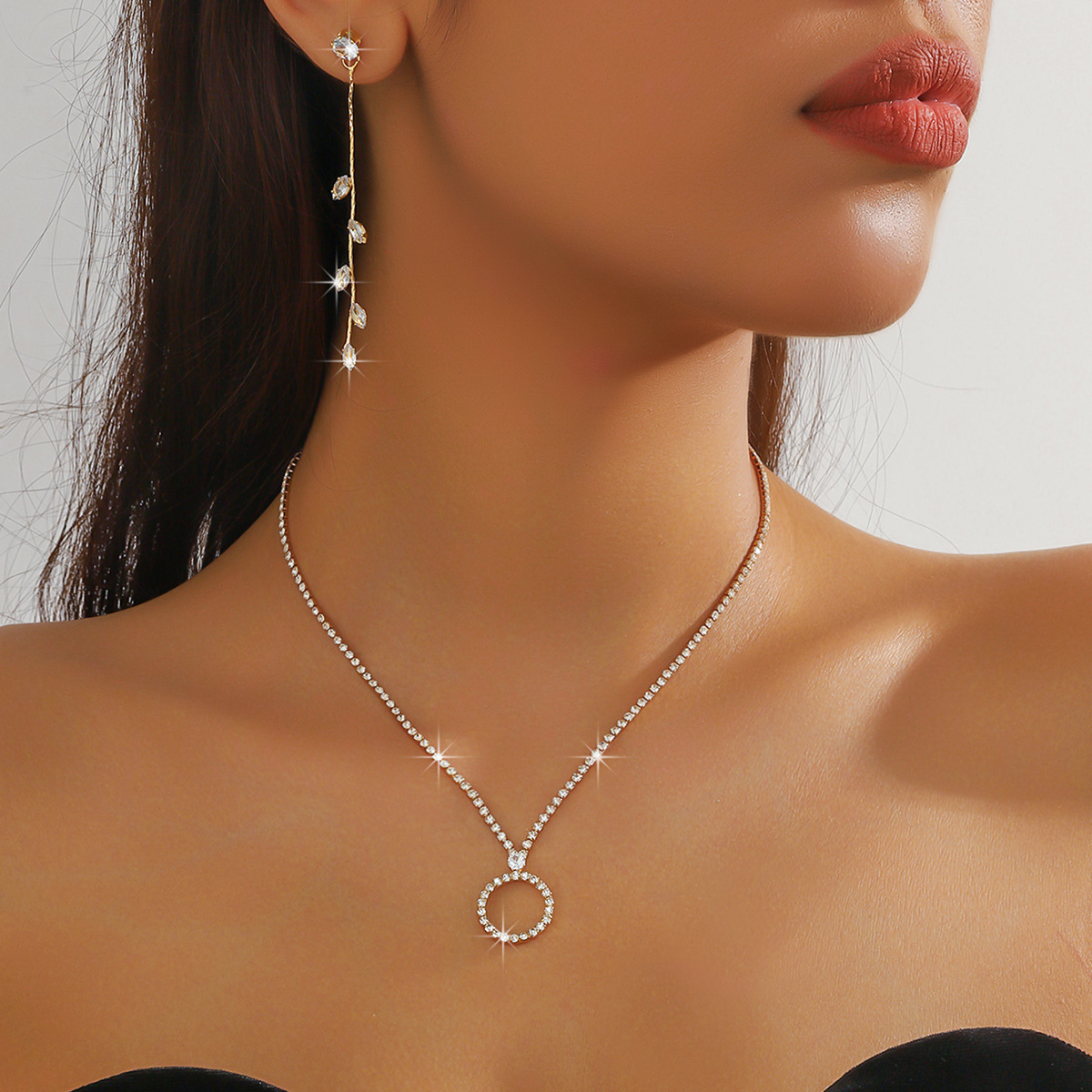 Strass Halskette Mit Zirkon Anhänger Für Damen Schmuckset_voghion.com