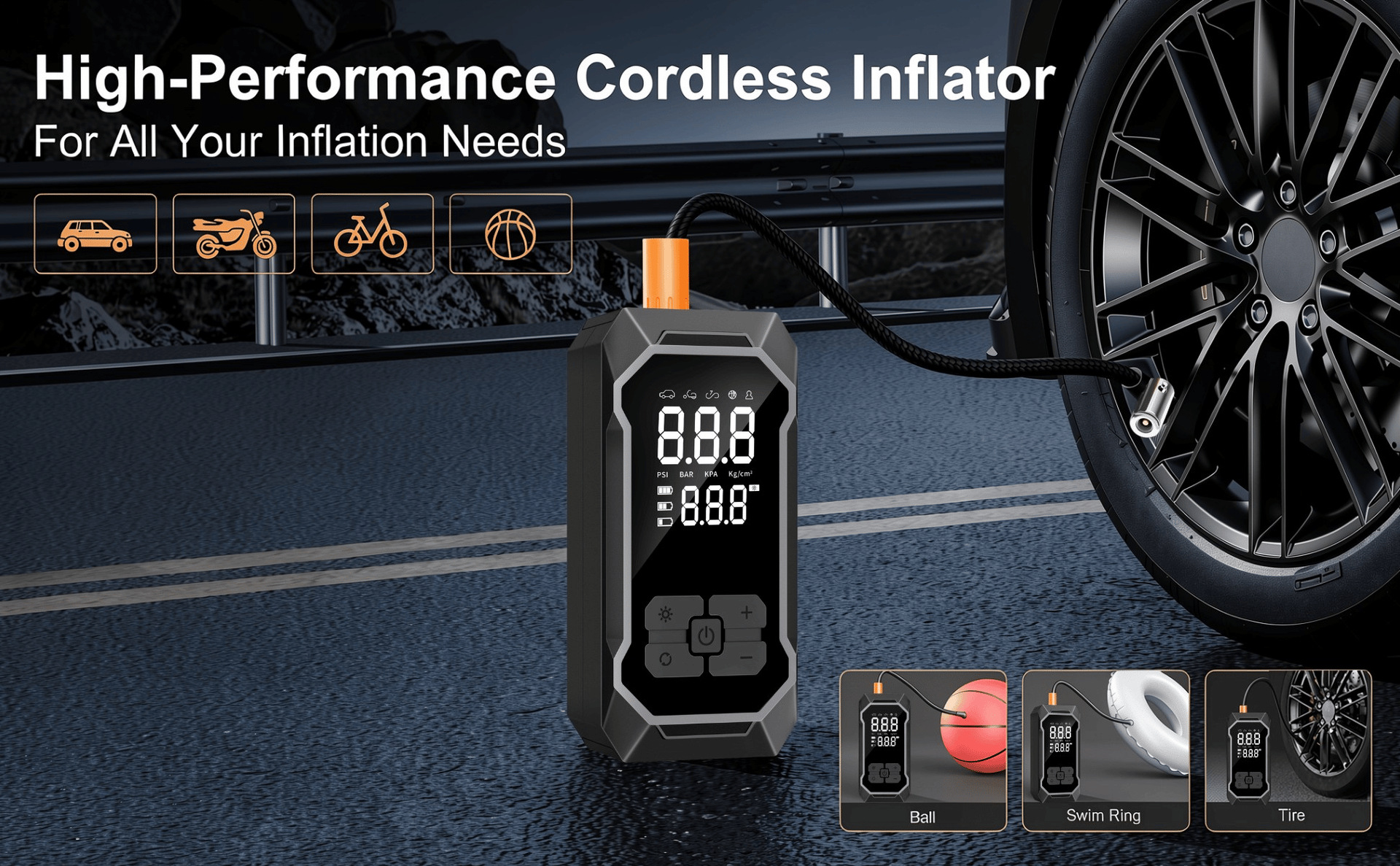 Cross-border emergency power supply and inflator all-in-one device, car-mounted wireless inflator, portable car jump starter and air pump