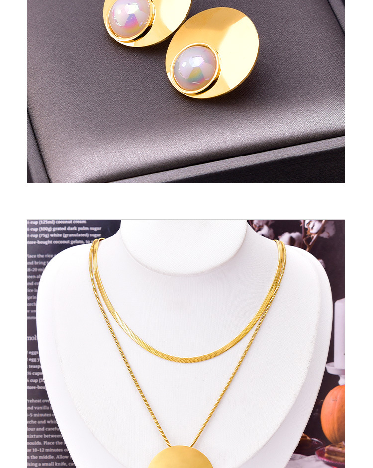 Lady Round Titanium Steel Inlay Freshwater Pearl Women's Earrings Necklace display picture 3