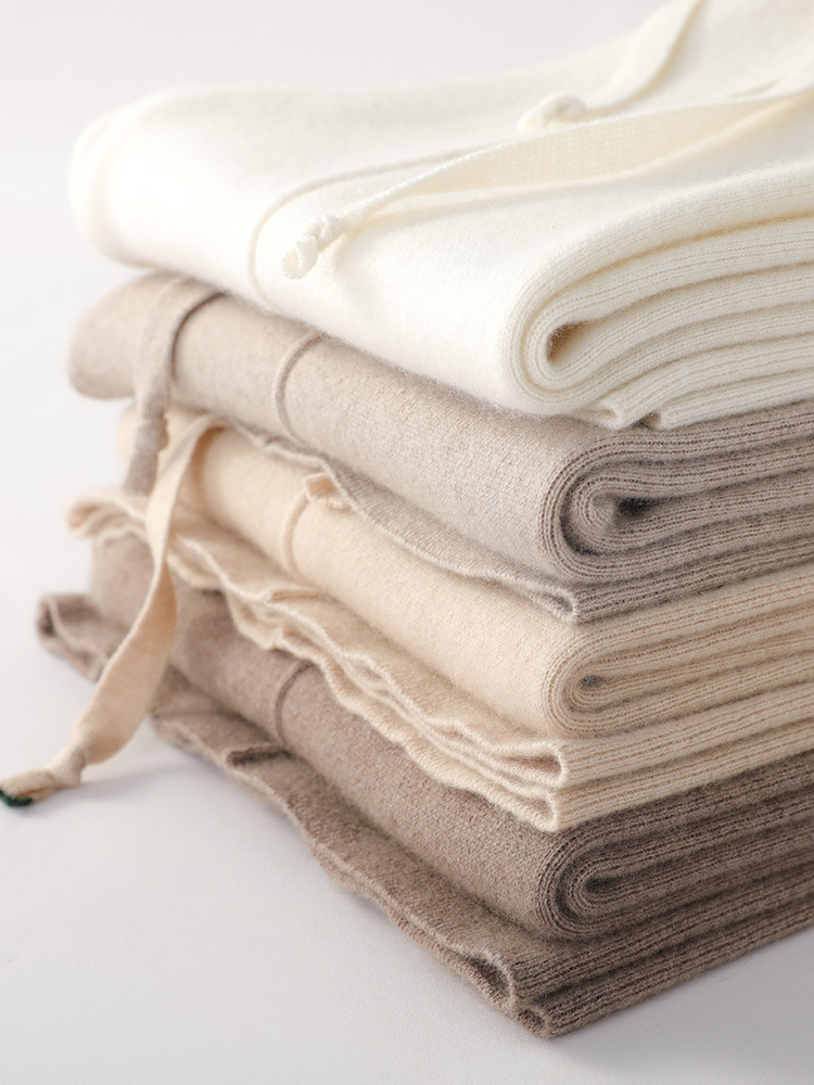 Pantalones Tejidos de Pierna Ancha para Mujer de Lana Sintética con Cintura Alta para Otoño e Invierno