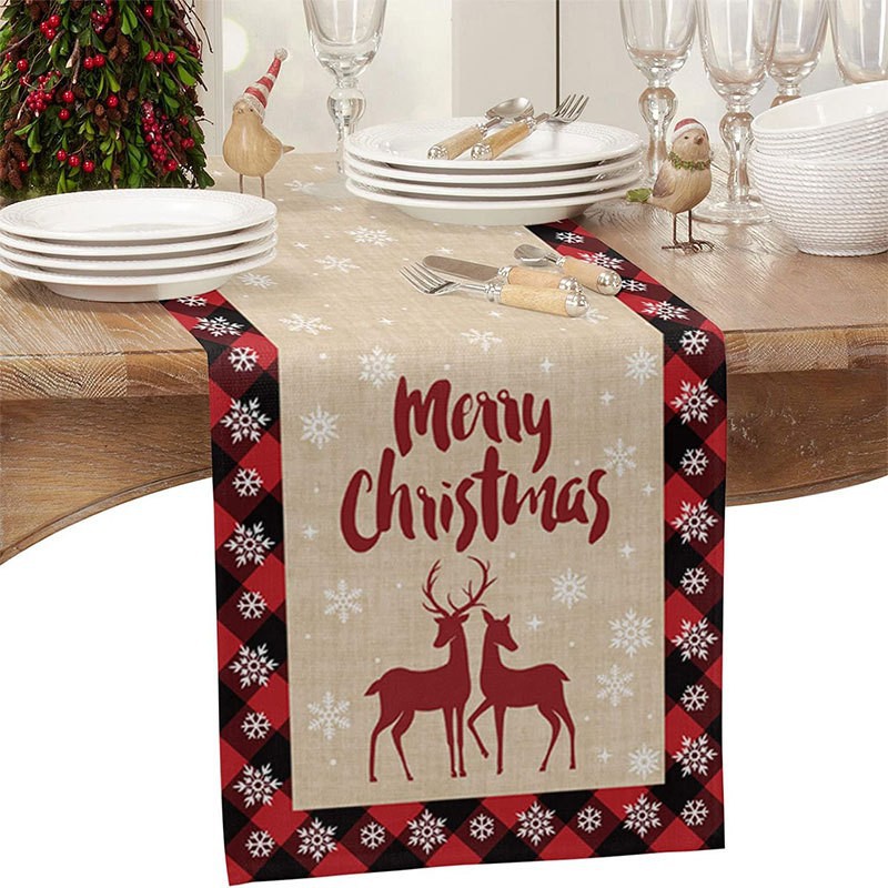 Transfronteriza nuevo corredor de mesa de Navidad decoración de vacaciones mesa de comedor ropa impresa mantel de Navidad atmósfera decoraciones de Navidad