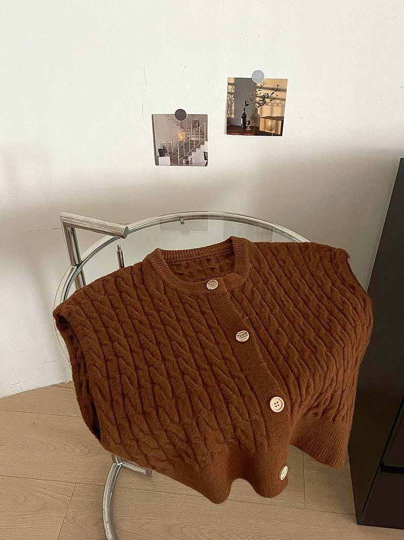 24 invierno Puyuan otoño estilo francés nicho diseño de botón de fila única cuello redondo caballo de torsión image 7