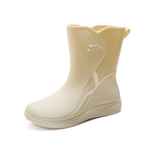Korean-style women's mid-calf rain boots, waterproof, fashionable, outerwear flat, kitchen slip-resistant, wear-resistant work glue shoe, car washing