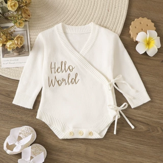 秋冬款0-6个月宝宝婴童婴幼儿hello world字母绣花哈衣爬服