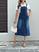 跨境时尚新款女式休闲牛仔连身裙无袖可调节肩带牛仔裤牛仔连衣裙