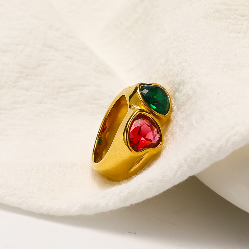 Holiday, Daily Occasion 304 Stainless Steel Material Real Gold Plated Heart Shape 304 Stainless Steel Classic Style Waterproof Non Tarnish Rings
