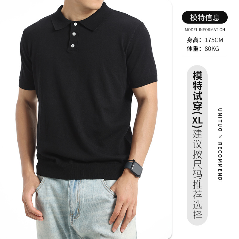 Europa y Estados Unidos explotaron transfronterizos hombres hielo tejido polo hombre de verano negocio casual con solapas de manga corta camisa de hombre