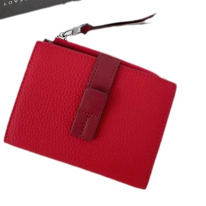 leather short wallet with zipper