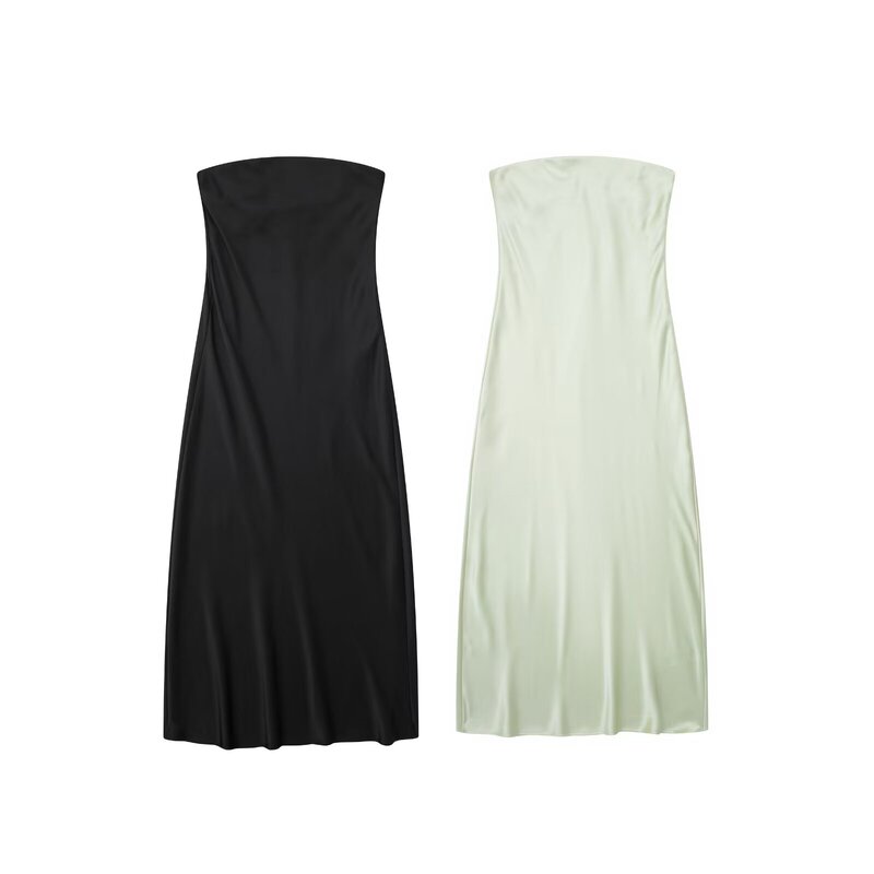 European and American women's satin strapless long dress, two-color slim-fit drapey strapless solid color elegant gown European and American women's satin strapless long dress, two-color slim-fit drapey strapless solid color elegant gown