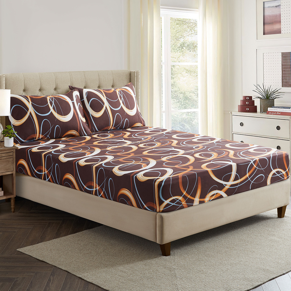 3D Printed Geometric Swirl Fitted Sheet – Polyester Bed Cover With Vibrant Colors & Modern Design – Stylish & Soft Bedding For Home Decor_voghion.com