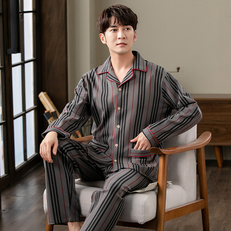 Pijamas de algodón de manga larga de los hombres primavera y otoño Four Seasons algodón delgado más tamaño ropa de abrigo ropa para el hogar