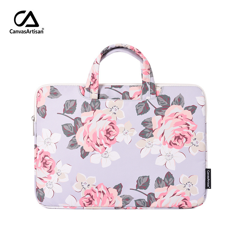 Laptop Protective Cover White Rose Pattern Suitable for Hp Asus Dell Microsoft Satchel Dual-Use Computer Sleeve Bag