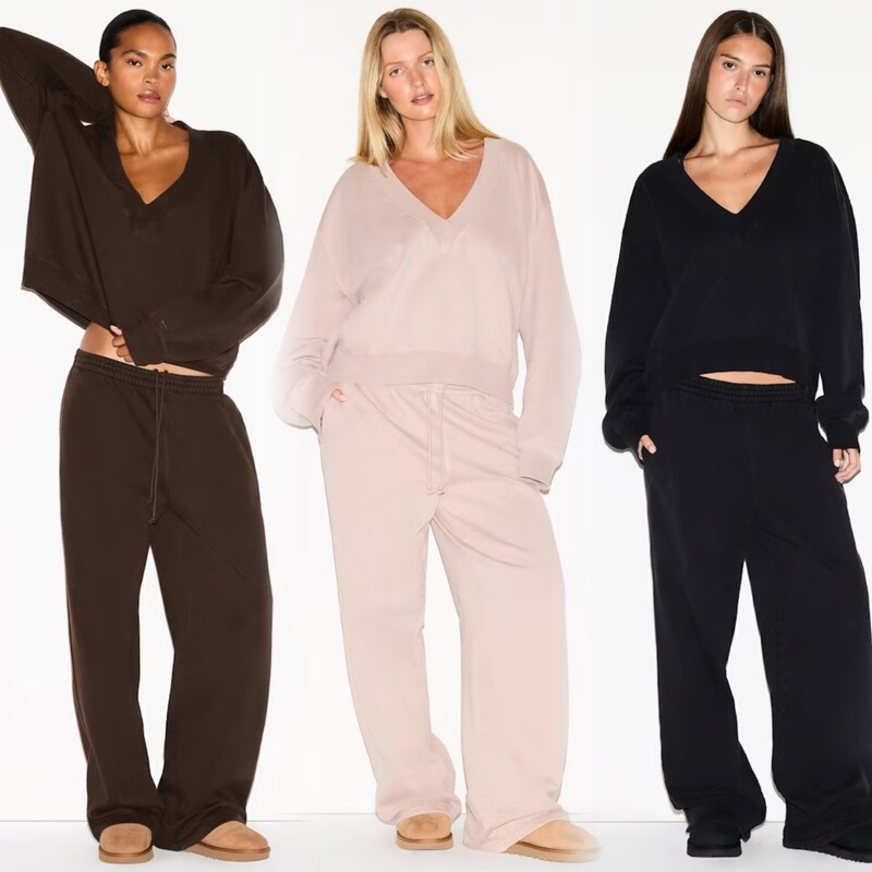 Skims 25 Years New Women's Autumn and Winter Drawstring Sweatpants Pure Color V-Neck Loose Slimming Look Fashionable Casual Long-Sleeved Sweatshirt