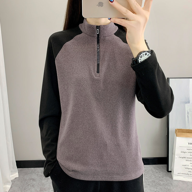 Women's Outdoor Sports Mountaineering fleece-lined Warm Base Shirt Color-matching Spring, Autumn and Winter Running Fitness Clothes Women's Outdoor Sports Mountaineering fleece-lined Warm Base Shirt Color-matching Spring, Autumn and Winter Running Fitness Clothes
