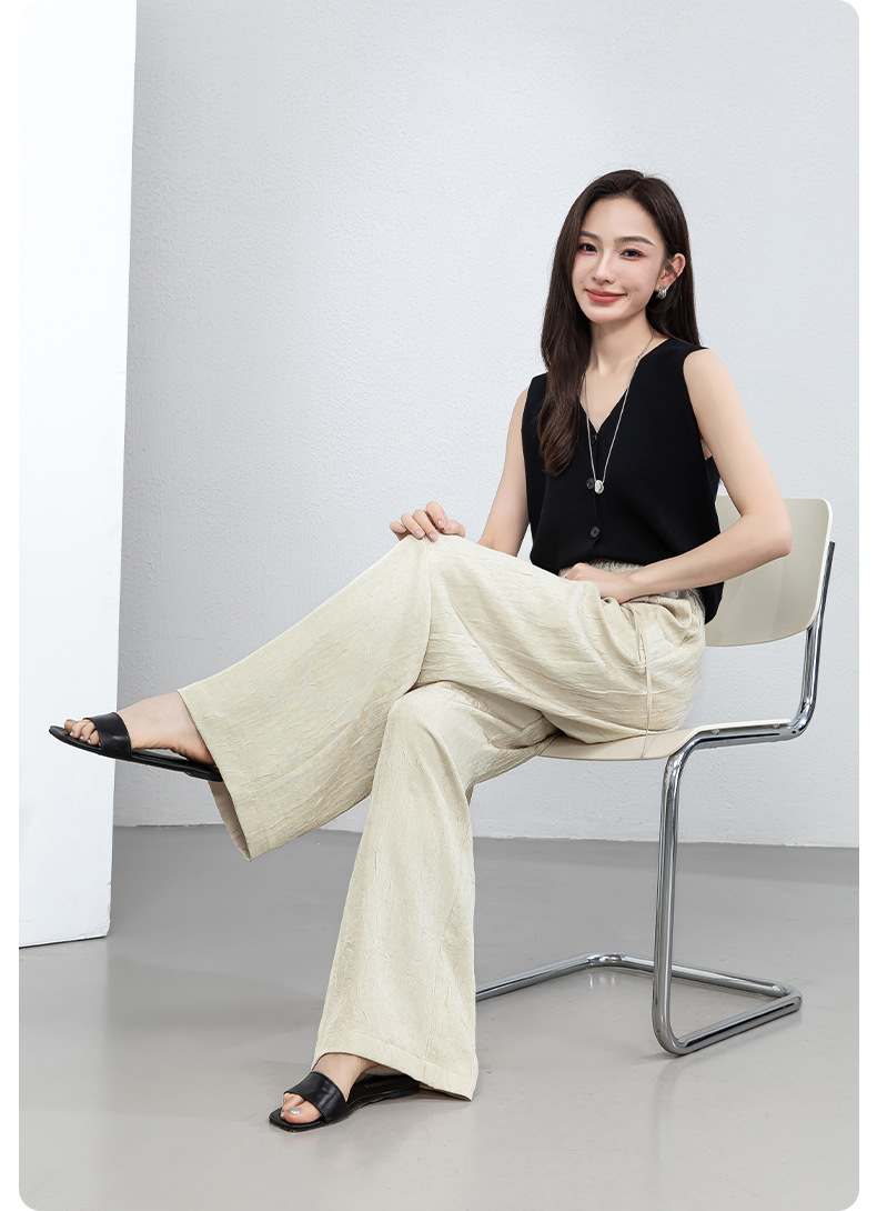 Quần culottes nữ ống rộng chất liệu mềm mại, cạp chun, dáng suông rủ nhẹ — màu trắng ngà chi tiết 23
