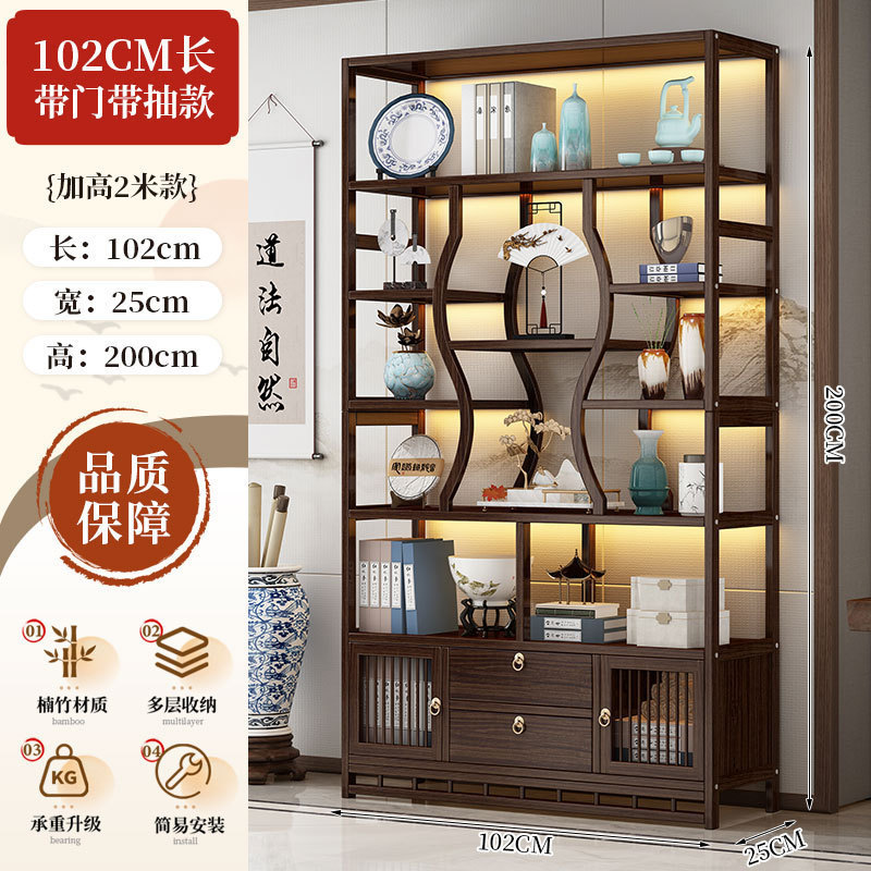 博古架实木中式茶叶展示柜茶架子置物架茶室茶柜茶具摆件收纳柜子|undefined