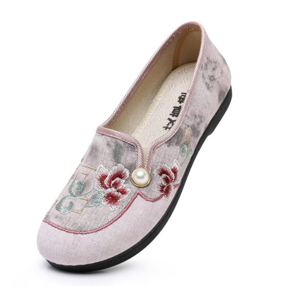 Guofeng Old Beijing Cloth Shoes Women's Shoes Ethnic Embroidered Shoes Soft Sole Non-slip Women's Single Shoes Slip-on Comfortable Moms Shoes