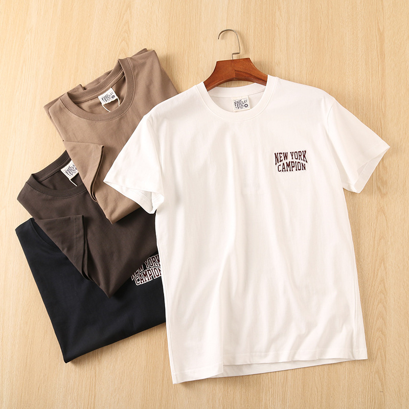 American Classic New York Small Embroider! Summer Men's Cotton Washed Bottoming Half-Sleeved T-Shirt Short-Sleeved Undershirt