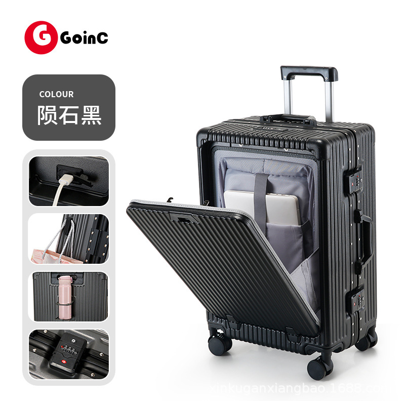 Tronco de apertura frontal, maleta de viaje, marco de aluminio, gran capacidad, multifunción, código ligero, 20 pulgadas, se puede abordar 24 nuevos hombres
