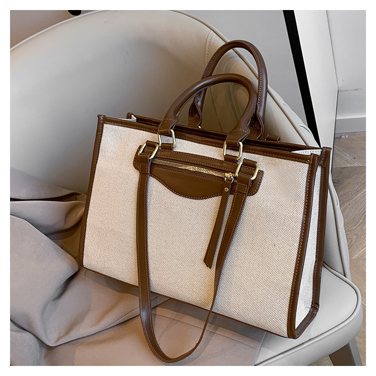 Bolsas casuales de gran capacidad para mujeres 2024 otoño nueva moda lona de hombro bolsas de brazo de viaje simple bolsas de mano image 8