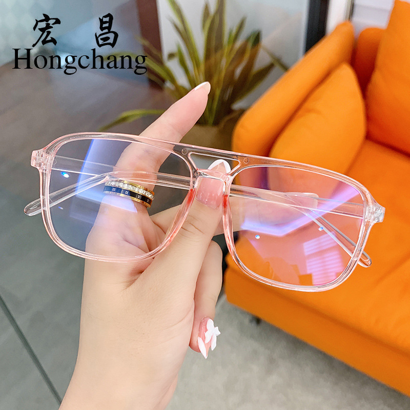 New Anti-Blue Light Glasses Internet Celebrity Men's and Women's Flat Glasses Square Frame Fashionable Glasses Frame Plain Street Photography Myopia Glasses