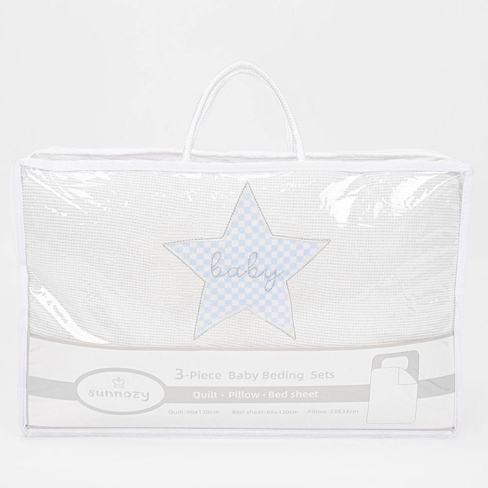 Nuevo bebé colcha de cama de tres piezas, almohada de sábanas de algodón suave recién nacido, set de ropa de cama bebé