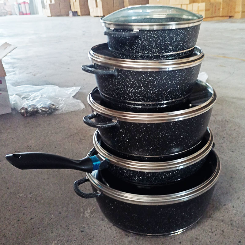 10 pcs cocina set transfronterizo de cocina de aluminio 10 piezas set de prensado de cocina de cocina con cubierta de vidrio de cocina de cocina de cocina