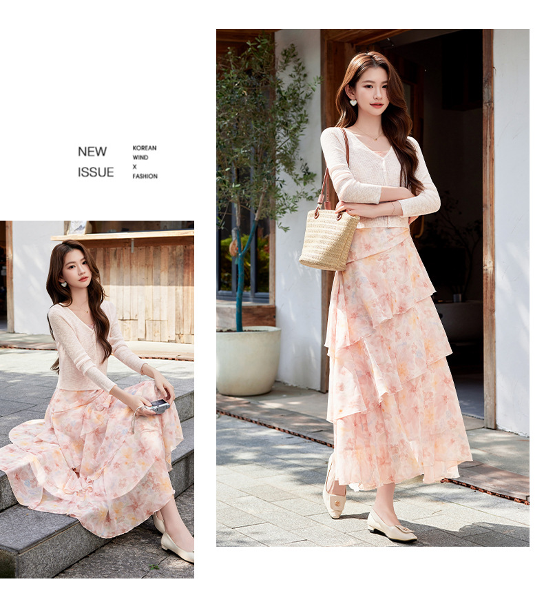 Bộ váy liền áo khoác len dệt kim ôm sát phối dây mảnh thanh lịch — xanh lam, màu tím, Màu hồng, màu vàng chi tiết 32